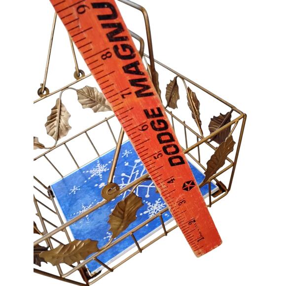 💙❄️Metal Square Basket Gold Holly Leaves & Blue Snowflake Tile Insert - Picture 6 of 12